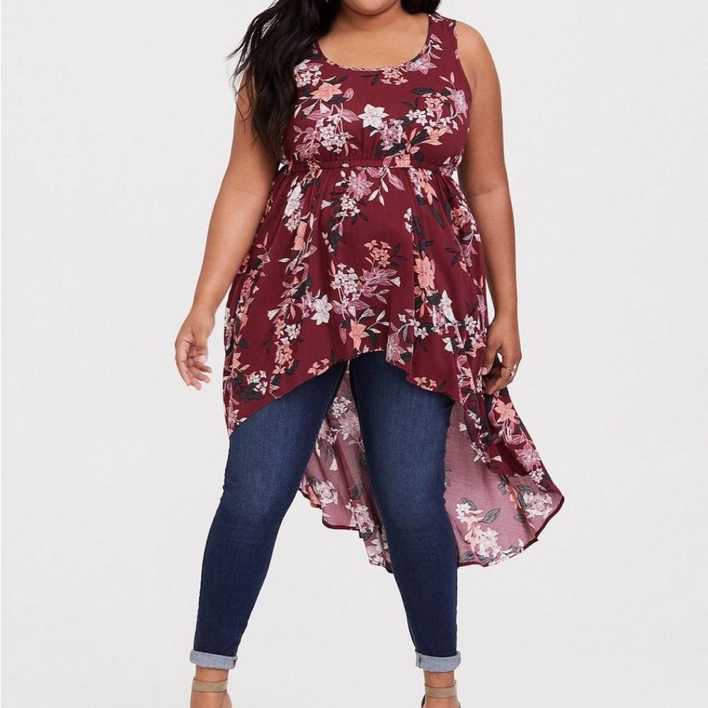 Burgundy Floral Hi-Low Babydoll Tank